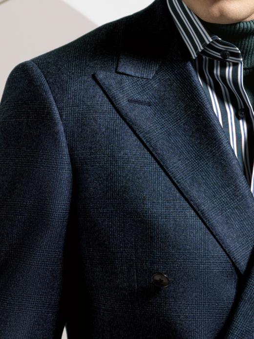 Stylbiella Super 120's 澳洲美丽诺羊毛300克重自然纬弹蓝色格纹全麻衬套装 商品图2