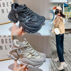 真皮老爹鞋女2023秋季新款休闲运动鞋女厚底鞋子女时尚百搭女鞋潮