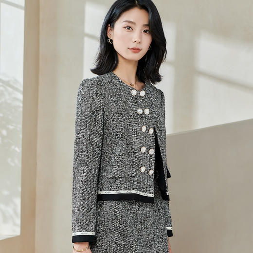 米思阳2026春季新款小香风复古双排扣短外套拼接保暖宽松上衣0063 商品图2