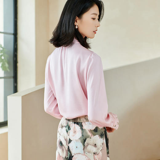 米思阳2026春季新款法式时尚纯色宽松衬衫荷叶领弹力开衫上衣0026 商品图4