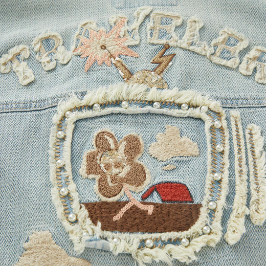 谜底牛仔外套女2024春季新款复古重工绣花大廓形中长款241MW0046 商品图3