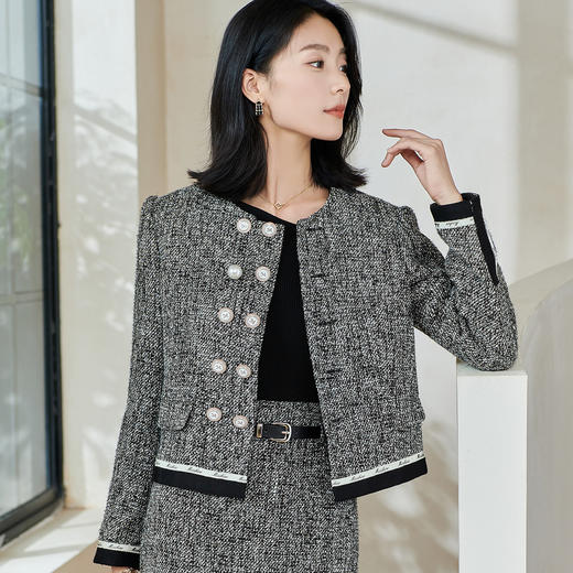 米思阳2026春季新款小香风复古双排扣短外套拼接保暖宽松上衣0063 商品图0