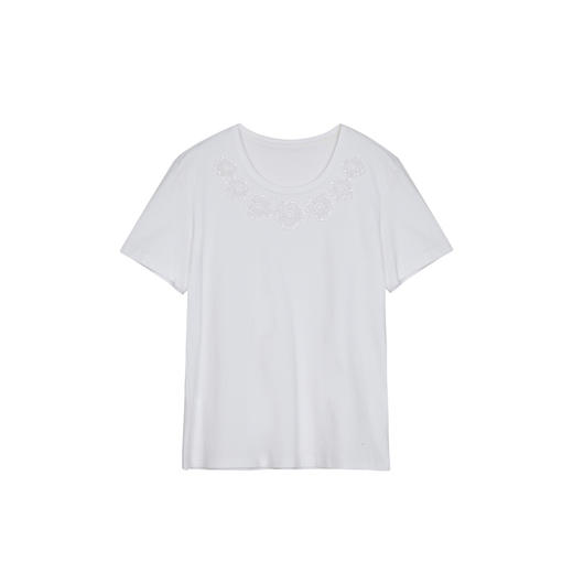 谜底基础白T短袖女2024春季新款简约风绣花圆领修身T恤241MT0071 商品图4