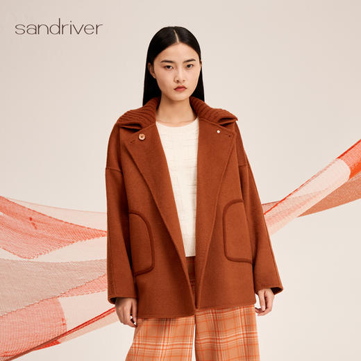 针梭相拼羊绒呢女大衣SJF95W344N 商品图0