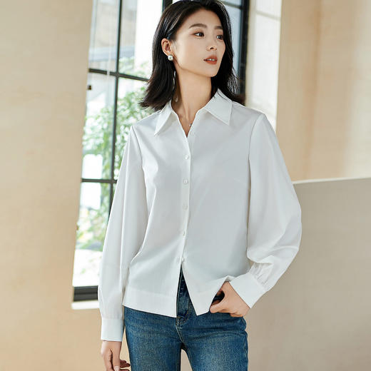 剩2XL 米思阳2026春季新款简约休闲纯色衬衫修身弹力搭配职业上衣0060 商品图1