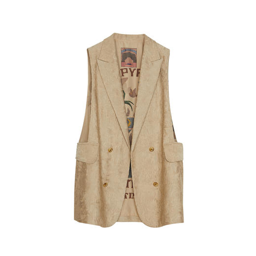 谜底西装马夹女2024春新款通勤风提花双排扣中长款马甲241GM0063 商品图4