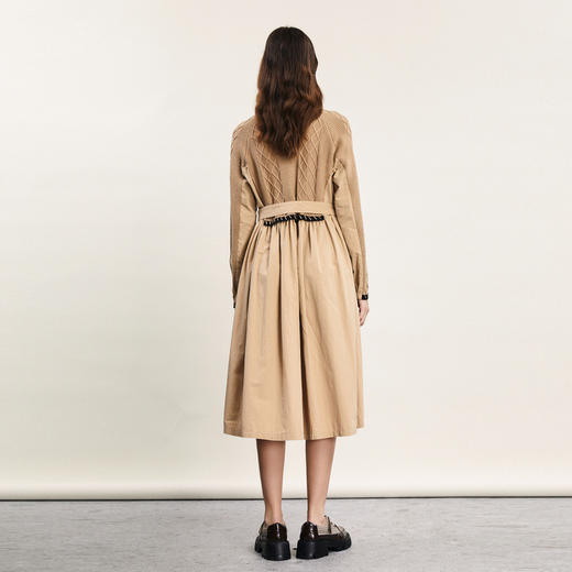 谜底毛织拼接连衣裙长袖2024春新款复古气质长裙大摆裙241ML0129 商品图2