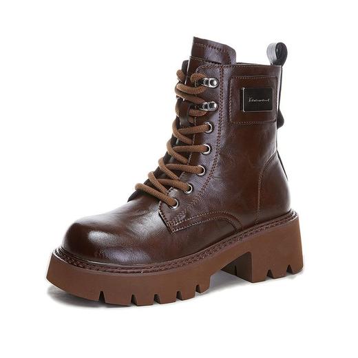 真皮马丁靴女2023秋冬新款美拉德粗跟圆头短靴女复古休闲时尚女靴 商品图4