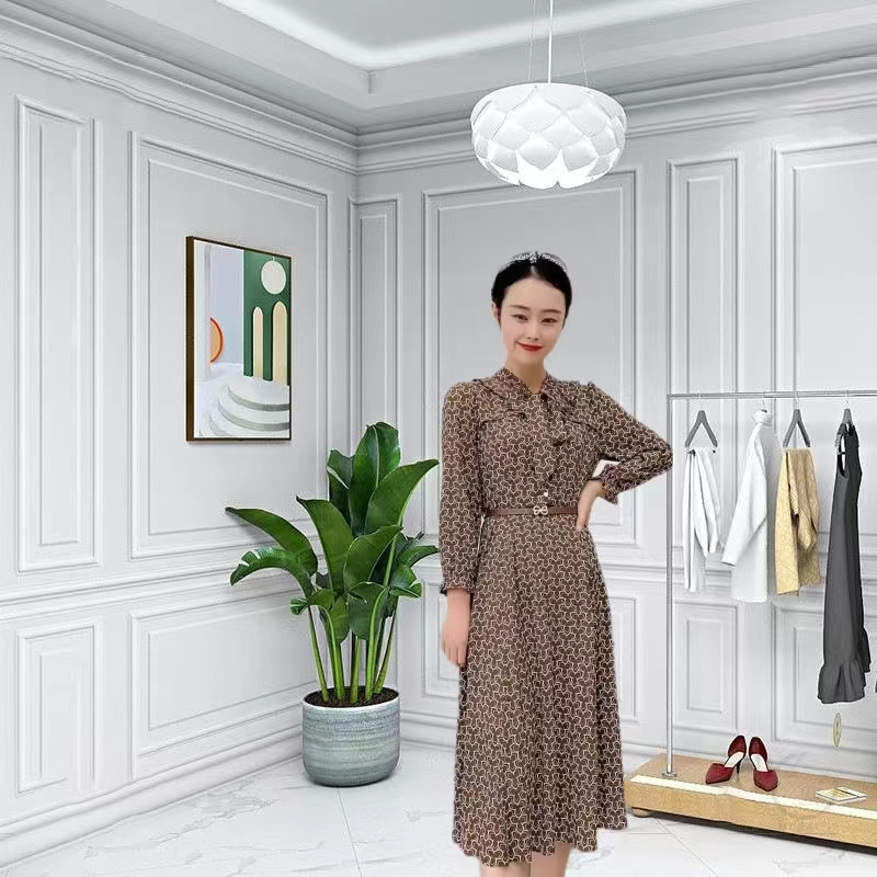 C6366     优雅知性气质修身显瘦碎花长袖连衣裙(花色衣实拍为准，特价不退换)