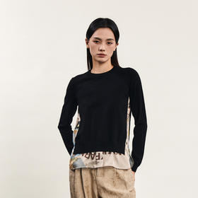 谜底套头针织衫女2024春新款复古时尚圆领修身下摆拼接241MZ0341