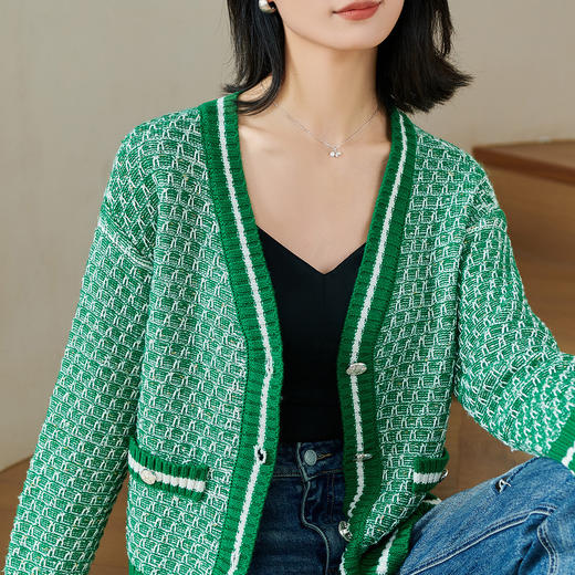 剩M/L/XL/XXL 米思阳2026春季新款洋气休闲v领针织衫圈圈纱宽松拼接上衣女0058 商品图4