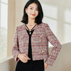 剩XL/XXL 米思阳2026春季新款名媛小香风粗花呢短外套拼接保暖搭配上衣0074