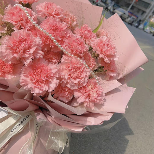 【甜蜜舞曲】21支粉色康乃馨时尚花束 商品图1