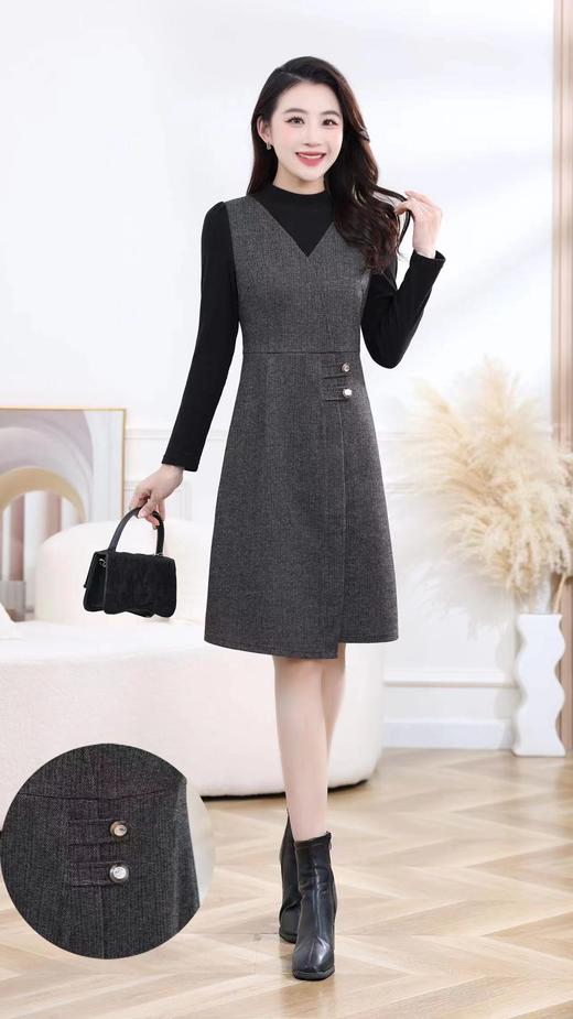 A7077       高端复古气质减龄百搭拼接假两件打底连衣裙（特价不退换） 商品图0