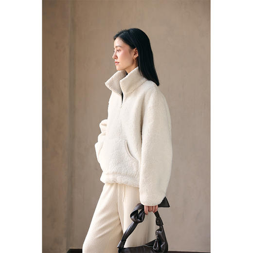 HeyDress半拉链卫衣女秋冬颗粒绒玫瑰提花外套宽松套头加厚短上衣 商品图0