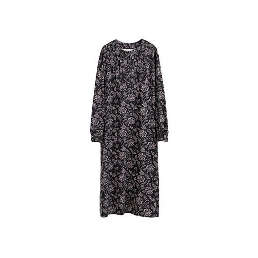 绽放043朵/文艺复古高端缠枝纹印花清冷气质中长款长袖棉麻连衣裙 商品图4