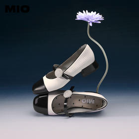 MIO米奥春季小香风浅口单鞋编织压纹钻饰复古玛丽珍鞋女鞋M241440703