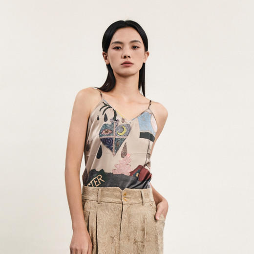 谜底花色小吊带女2024春款复古性感修身细吊带上衣内搭241MN0158 商品图0