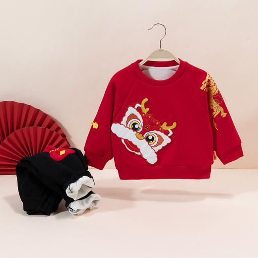 【加绒保暖】24新春男童套装国风祥龙长袖卫衣长裤两件套拜年服ZB1DT011 商品图1