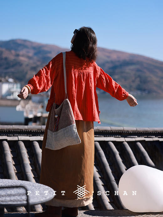 PETIT SCHAN小闪 CLO#420 Ambilight 流光溢彩 意大利进口亚麻混纺抽绳开叉半身裙 商品图2