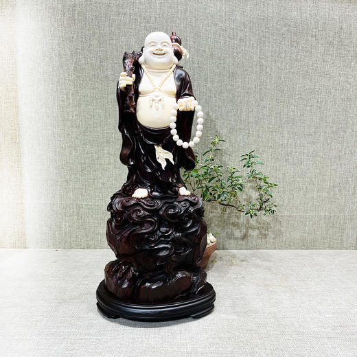 笑口常开弥勒°小叶紫檀+猛犸牙摆件 商品图0