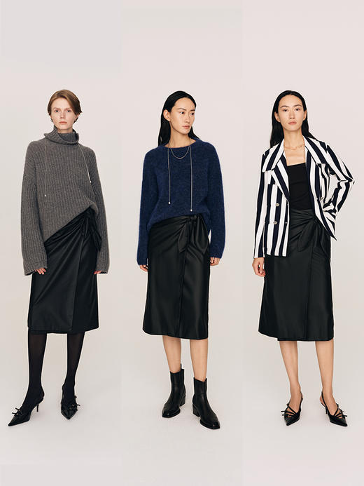 显贵小羊皮纹路 绑结裹身皮半裙FB474823N 商品图7