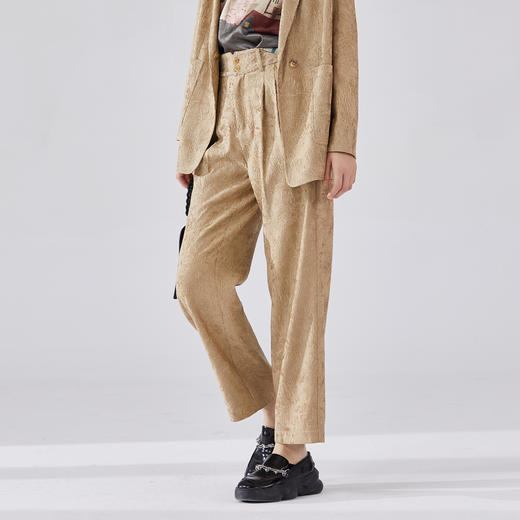 谜底通勤直筒西裤女2024春季新款时尚高腰提花亲肤长裤241GK0148 商品图1