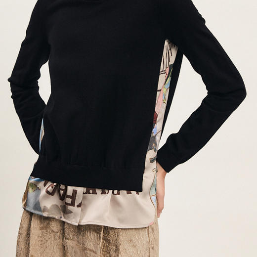 谜底套头针织衫女2024春新款复古时尚圆领修身下摆拼接241MZ0341 商品图3