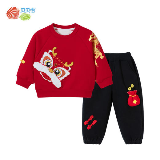【加绒保暖】24新春男童套装国风祥龙长袖卫衣长裤两件套拜年服ZB1DT011 商品图5