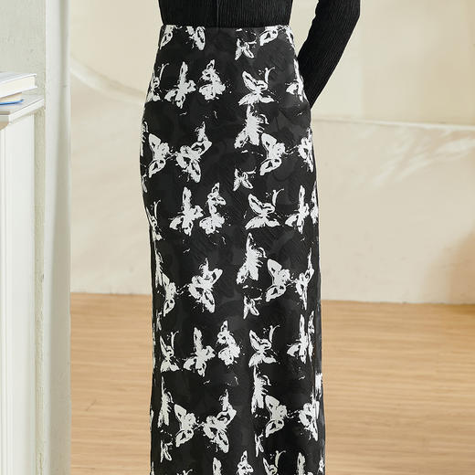 米思阳2026春季新款优雅气质印花半身裙高腰修身长款A字裙女0266 商品图4