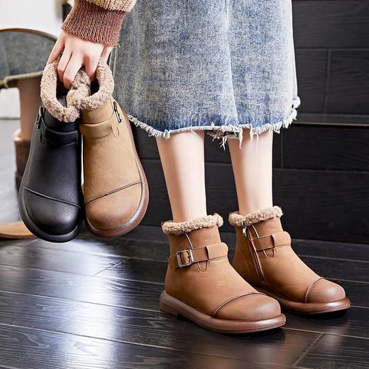 复古雪地靴女2023冬季新款女士低跟短靴加绒保暖女靴休闲百搭靴子 商品图0