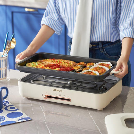 LR七彩叮当URINGO电烧烤炉家用无烟3-6人烤肉锅烤肉盘 商品图4