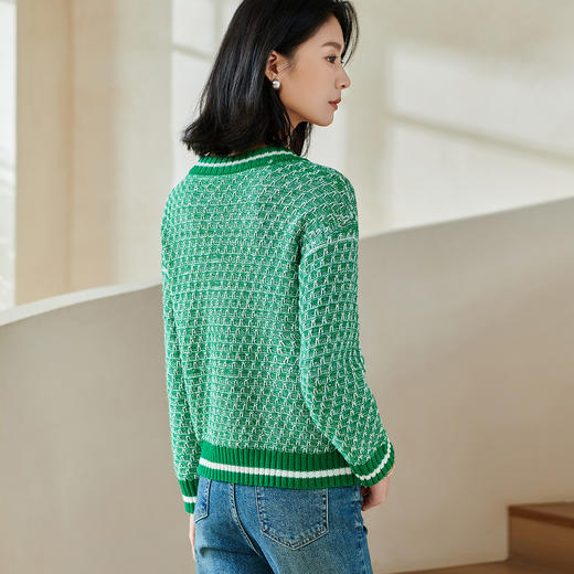 剩M/L/XL/XXL 米思阳2026春季新款洋气休闲v领针织衫圈圈纱宽松拼接上衣女0058 商品图5