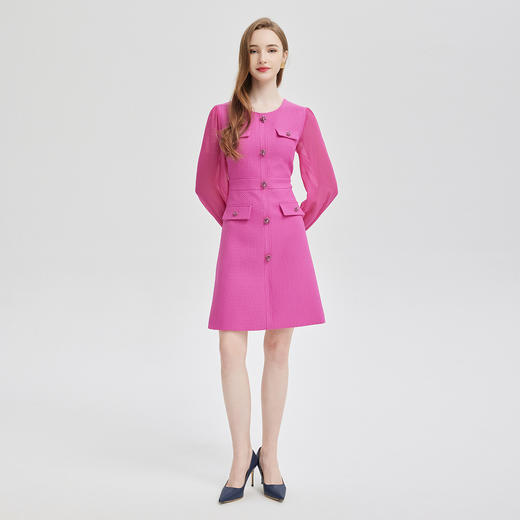 PE844斯尔丽24新款提花小香风收腰雪纺小泡袖减龄俏皮显高显瘦连衣裙 商品图3