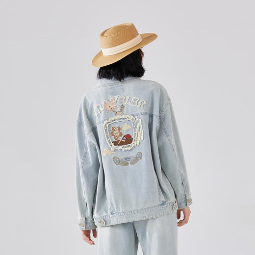 谜底牛仔外套女2024春季新款复古重工绣花大廓形中长款241MW0046 商品图2