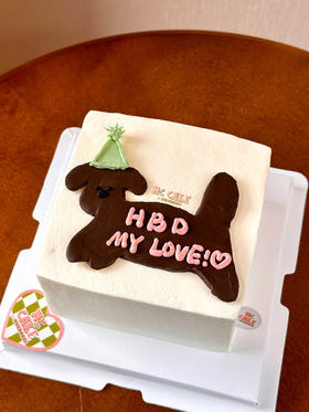 方形ins韩系小狗手绘蛋糕