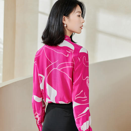 剩M/XL/XXL 100%桑蚕丝飘带衬衫 米思阳2026春季新款优雅气质真丝印花上衣0221 商品图2