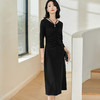 剩S/M/L 米思阳2026春季新款赫本风气质挂脖连衣裙褶皱修身镂空小黑裙0128 商品缩略图1
