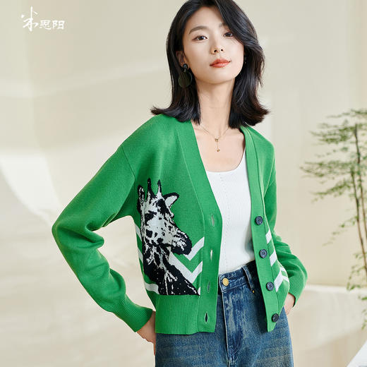 米思2026春季新款休闲别致针织短外套印花宽松弹力保暖上衣女0433 商品图0