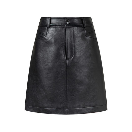 HeyDress复古皮裙高腰a字半身裙小个子高级百搭短款半裙 商品图4