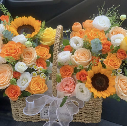 【阳光印记】向日葵香宾色系精品时尚手提花篮 商品图1