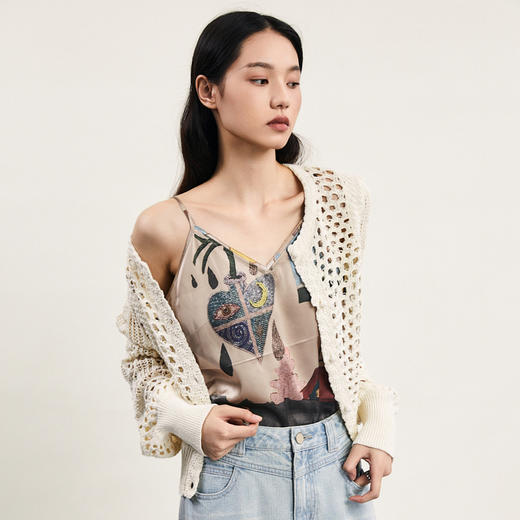 谜底花色小吊带女2024春款复古性感修身细吊带上衣内搭241MN0158 商品图2