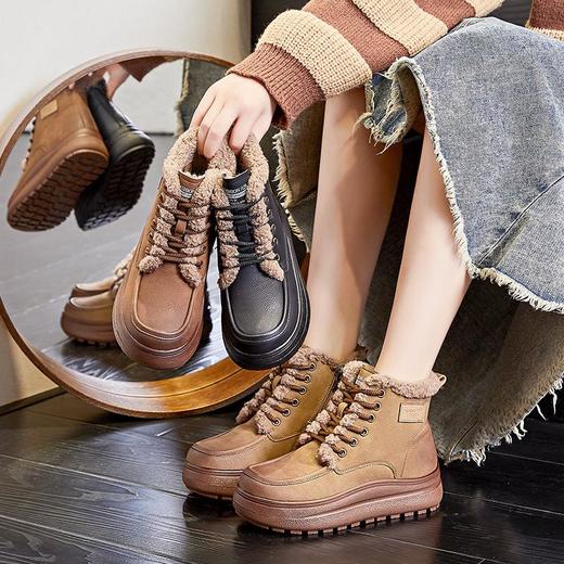 新款厚底雪地靴女2023冬季女士加绒保暖短靴女复古名族风百搭女靴 商品图0