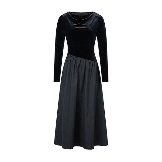 HeyDress法式拼接丝绒连衣裙女秋冬复古收腰气质小黑裙赫本风裙子 商品图4