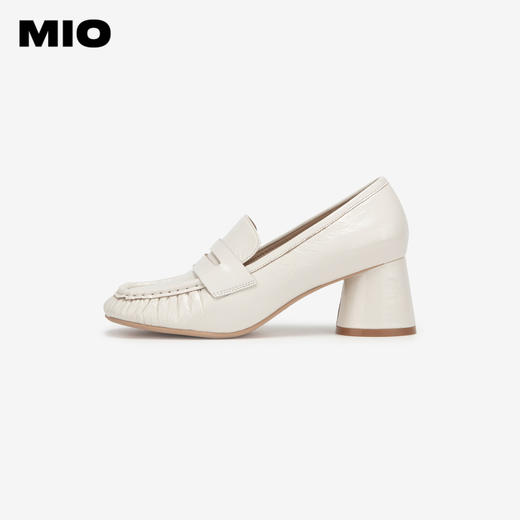 MIO米奥春季方头高跟豆豆鞋牛皮革复古通勤乐福鞋女鞋M241561801 商品图1