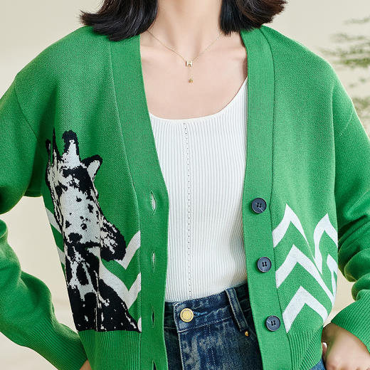 米思2026春季新款休闲别致针织短外套印花宽松弹力保暖上衣女0433 商品图4