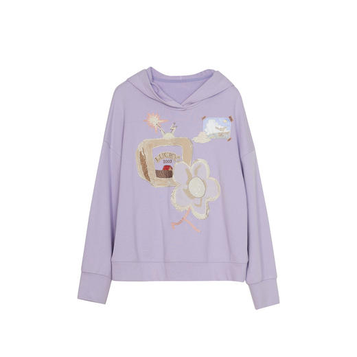 谜底连帽卫衣女2024春季新款学院风绣花宽松中长款上衣241MV0053 商品图4