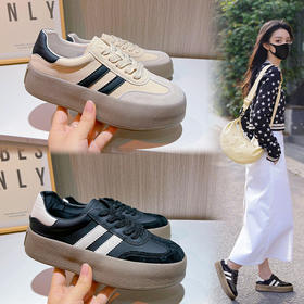 真皮德训鞋2024春夏新款女士厚底运动小白鞋女复古阿甘鞋休闲女鞋