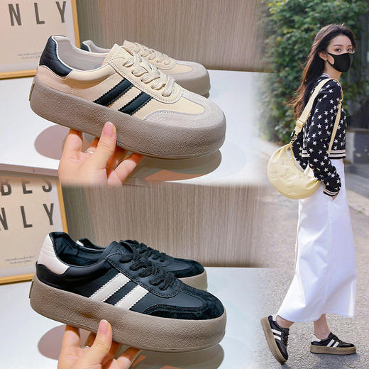 真皮德训鞋2024春夏新款女士厚底运动小白鞋女复古阿甘鞋休闲女鞋 商品图0