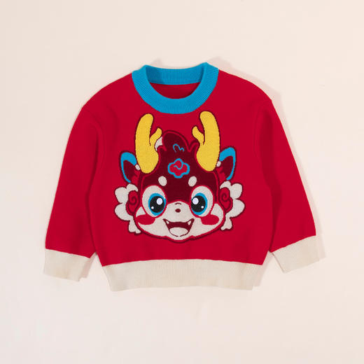 贝贝怡男童针织套头毛衣新款卫衣中大女童过年喜庆衣服龙年本命年ZB1DS030 商品图3